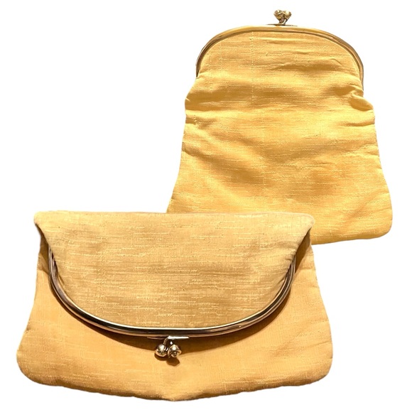 Vintage Ingber FoldOver Clutch Purse Canary Yellow Gold Hardware Kiss Lock Close - Picture 4 of 16